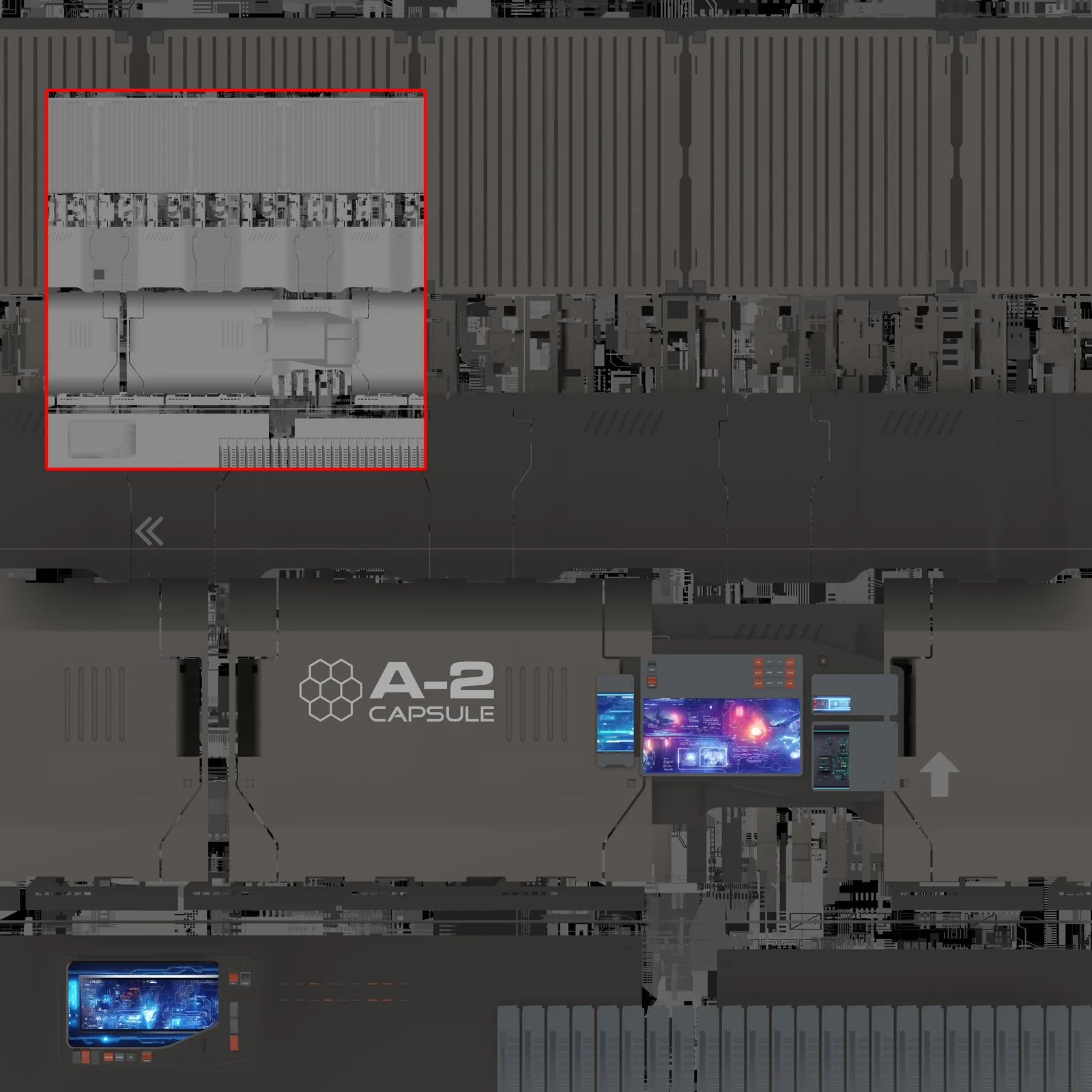 A Flex 2 trim sheet — the diffuse map, with the high-resolution 16-bit displacement map inset